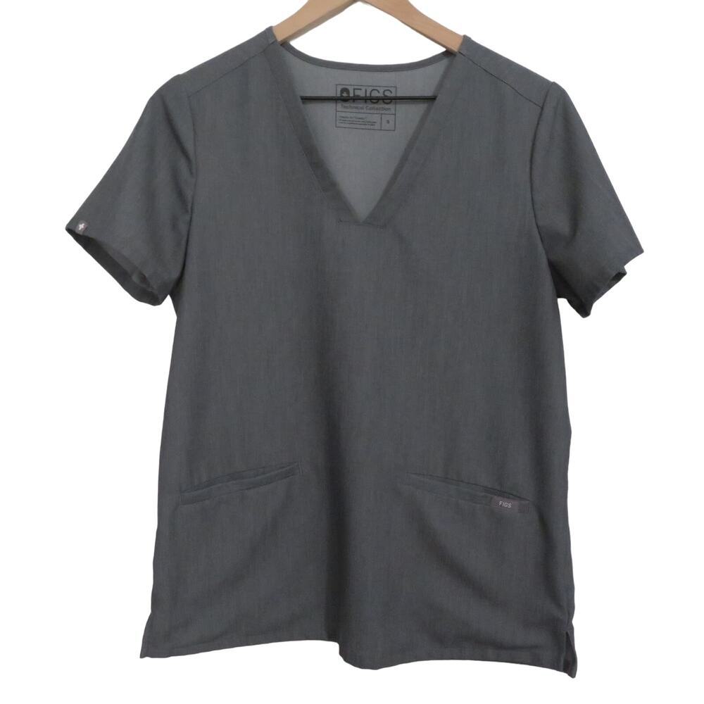 FIGS Womens Sz S Graphite Dark Gray Casma Three-Pocket Scrub Top Medical Wear